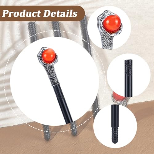 Image of GORGECRAFT Antique Cane Vintage Walking Stick Silver Eagle Claw Red Ball Grasping King Stick Plastic Costume Canes Halloween Party Cosplay Scepter Magic Wand Punk Prop for Themed Events Stage Shows