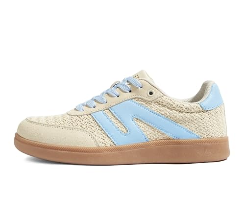 Image of LUCKY STEP Women Retro Gum Sole Fashion Sneakers | Genuine Leather Classic Tennis Skate Walking Shoes Anti Slip Trainers