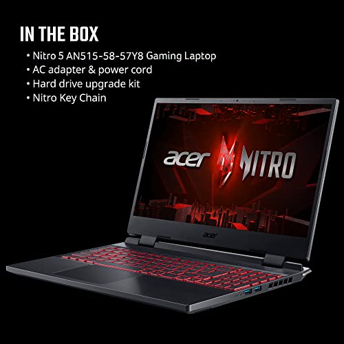 Acer Nitro 5 AN515-58-57Y8 Laptop para jogos | Intel Core i5-12500H | NVIDIA GeForce RTX 3050 Ti GPU para laptop | Tela IPS FHD 15,6' 144Hz | DDR4 de 16GB | SSD 4ª geração de 512GB glide