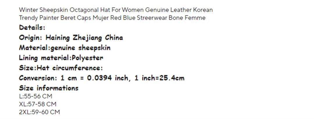 Gorro octogonal de piel de oveja para mujer, de piel auténtica, boina coreana