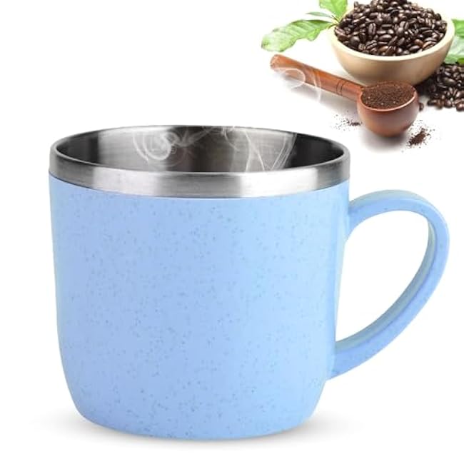 220ml Stainless Steel Coffee Mug, Insulated Pot Coffee Cup Insulated Coffee Tumbler with Handle for Water Coffee Juice Milk(Blue)