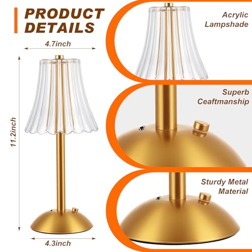 Image of Liliful 8 Pcs Cordless Table Lamp Rechargeable Touch LED Small Gold Portable Battery Operated USB-c Desk Lamp 3 Color Dimmable for Bedroom Living Room Dining (Gold,Rose Style)