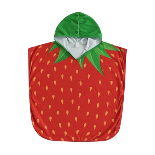 Strawberry Print Swimsuit Toddler Girl Beach Cover Up Cardigans Kids Hooded Bath Towels Bathing Suit Cover Ups