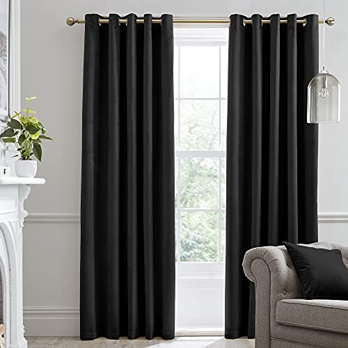 Laurence Llewelyn-Bowen, Black Velvet Curtains W46 x L72" (117 x 183cm), 2 Panels, Blackout Curtains for Bedroom