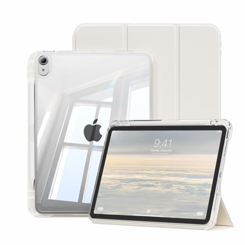GKABXY Case for iPad Air 11 inch M4/M3/M2(2026/2025/2024)&iPad Air 5th/4th Generation (2022/2020) 10.9 inch 2-in-1 Removable Hard PC Transparent Back with Pencil Holder Auto Sleep/Wake (White Cream)