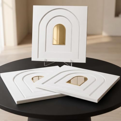 Image of Kayra Decor 3D PVC Wall Panels for Bedroom & Living Room | White Panel with Golden Mirror | Archi Design | 19.7 x 19.7 Inch | Pack of 18 | Covers 42.48 Sq Ft