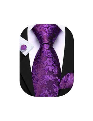 Image of Barry.Wang Men Tie Set Floral Paisley Silk Necktie Pocket Square Cufflinks Formal Wedding Party Business
