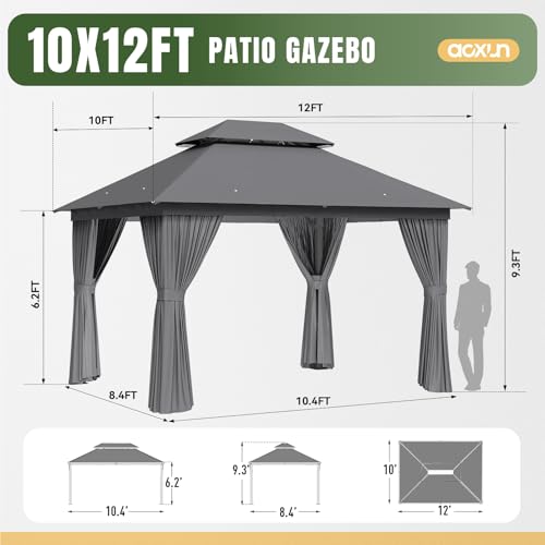 Aoxun 10x12 Gazebo with Double Roof