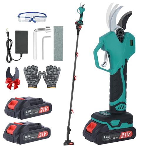 Tijeras de Podar Electricas 40mm con Pértiga Alargadora,Tijeras de Podar Bateria 21v,2x2000mAh Bateria,Adecuado Para JardineríA，Huertos, Parques,Arboles Frutales,Bellota