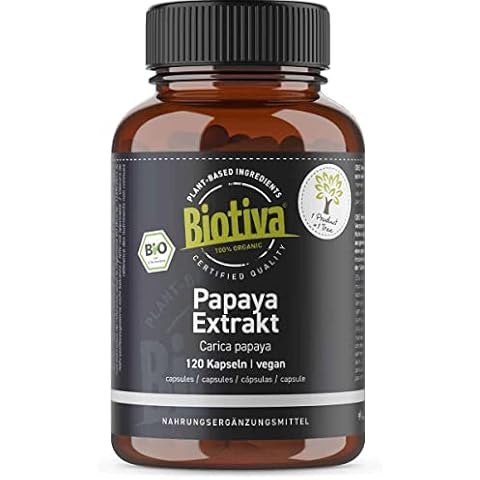 Papaya Extrakt Kapseln Bio hochdosiert - 120 Kapseln - Proteolytische Aktivität - Pflanzenextrakt - abgefüllt und kontrolliert in Deutschland (DE-ÖKO-005) Cover