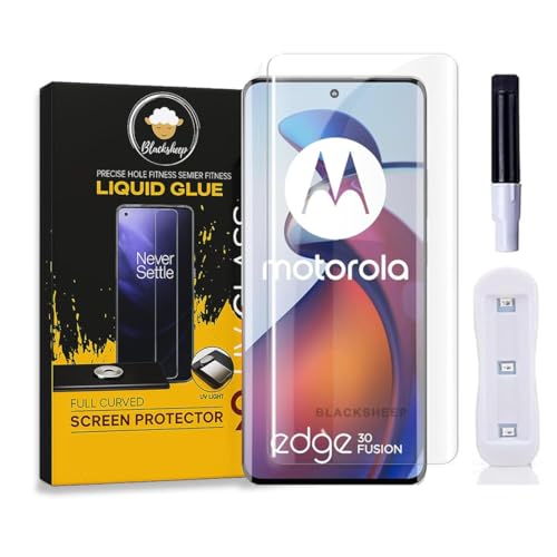 Image of BLACKSHEEP HD+ UV Tempered Glass Screen Protector Guard Compatible For Motorola Edge 30 Fusion 5G Full Adhesive UV Curved Case Friendly HD Clarity with easy installation kit