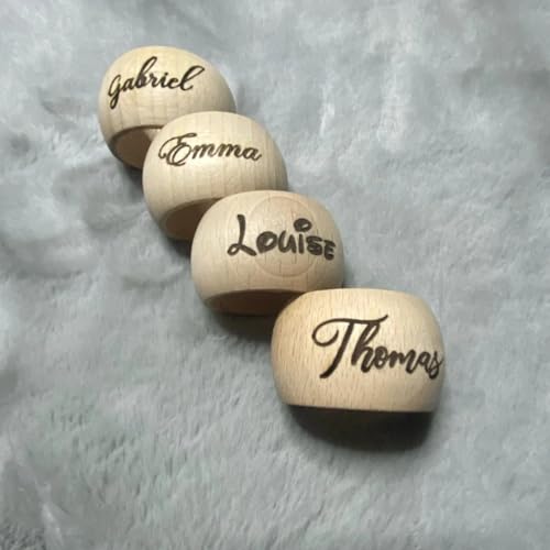 Anillo de servilleta de madera personalizado rústico boda Navidad bautizo niño niña primera comunión decoración de mesa porta servilleta personalizada (6 piezas)