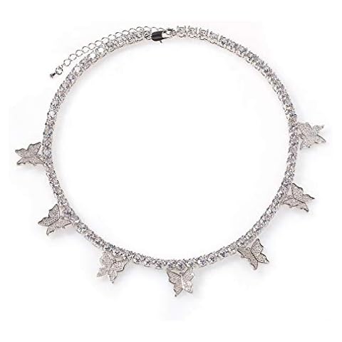 Jacruces Butterfly Necklace Tennis Chain Butterfly Choker Bling Iced CZ Butterfly Necklace Silver Women (16, 3mm-Silver) Cover