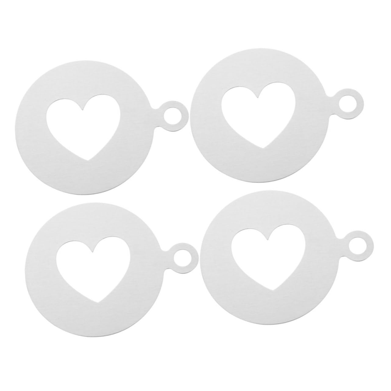 VICASKY 4pcs Heart Shaped Coffee Stencils Stainless Steel Reusable Cake Decorating Moulds for Cappuccino Hot Easy Sugar Art Templates