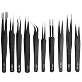 Bonsicoky 10 PCS Precision ESD Tweezers Set - Anti-Static Stainless Steel Tools Kit for Electronics, Jewelry Repair, Soldering, and Crafting Projects