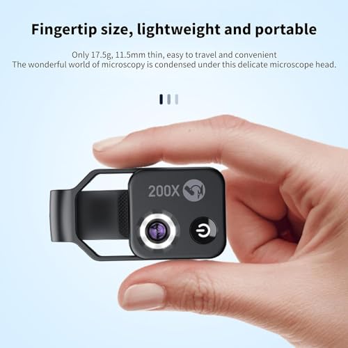 Image of APL-MS002 200x Phone Microscope, Mini Pocket Microscope with 6 LED Light Guides, 2 Levels Brightness Adjustment, Magnification Camera Macro Lens Kit with CPL