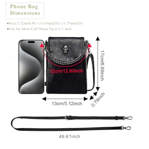 WITERY Small Crossbody Cell Phone Purse Gothic Leather Bag Shoulder Travel Purse3