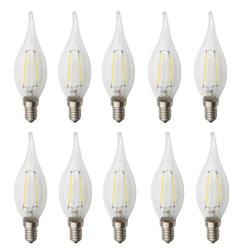 Jcking (Pack Of 10) Ac 110V-130V 2W E14 Dimmable Led Filament Bulbs Candle Flame Tip Led Light Bulb, Led Vintage Antique Chandelier Light Cool White 6500K #TOP6