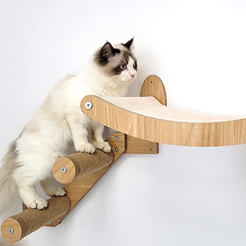 Heykitten 17" Cat Wall Hammock & Jump Steps Set For 2X4 Stud Mount For Large Indoor Cats #TOP6