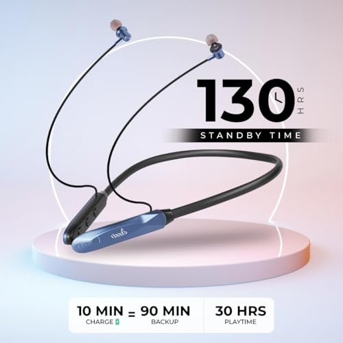 Image of Voods Nova Plus Wireless Neckband Bluetooth Earphones, 30H Playtime, Bluetooth 5.4, 10mm Deep Bass Drivers, Magnetic Earbuds, Dual Device Pairing, Type-C Fast Charging, IPX5 Water Resistant (Blue)