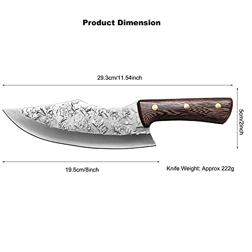Fubinaty 8 Inch Chefs Knife Japanese Handmade Forged Full Tang Kitchen Knives Multifunctional High Carbon Stainless Steel Cooking Knife with Sheath and Ergonomic Wood Handle