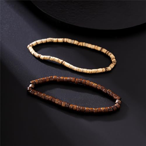Pulsera de conchas Puka para hombre madera y turquesa miniatura 4