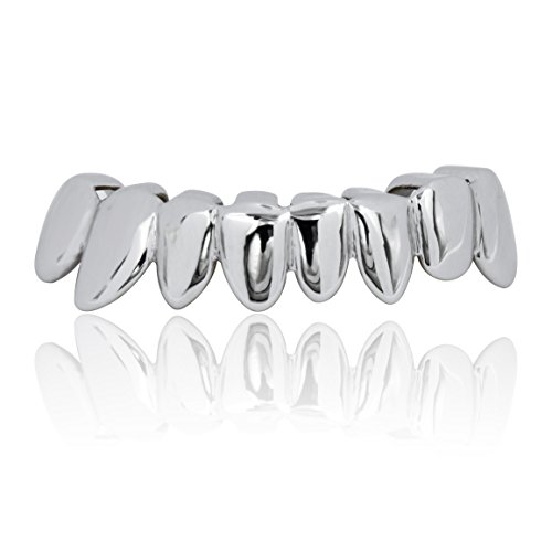 JINAO Silver Plated HQ PRE-Made Unique Hip Hop Bottom Teeth Grillz Set