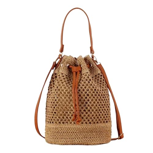 Image of MAIRO LIFESTYLE Straw Wicker Handmade Boho Summer Beach Drawstring Tote Bag