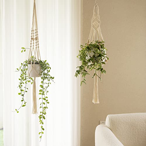 Marvonovo Macrame Plant Hanger Indoor Hanging Planter Basket With Wood Beads Decorative Flower Pot Holder No Tassels For Indoor Outdoor Boho Home Decor(Pots Not Included) #TOP5