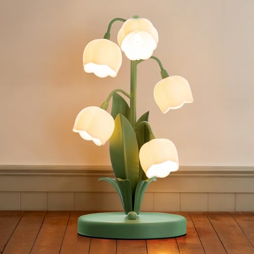 Image of WERFOP Green Flower Table Lamp, Bedside Vintage Table Lamps Lily of The Valley Lamp with 3 Color Modes, Kawaii Cottagecore Light for Bedroom, Dorm, Living Room,Home Decor (Green)