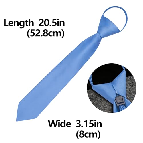 Image of YourTies Zipper Tie for Men Adjustable Pre-tied Satin Neckties and Pocket Square Set Solid Color Business Formal Wedding