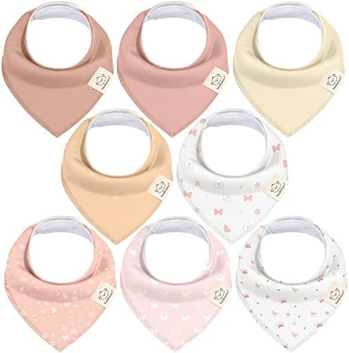 8-Pack Organic Baby Bandana Drool Bibs for Girls – Baby Bibs for Baby Girls, Baby Boys, Soft Cotton Bandana Bibs, Baby Drool Bib, Teething Bibs for Infant, Toddler, Bib Girl (Butterflies)