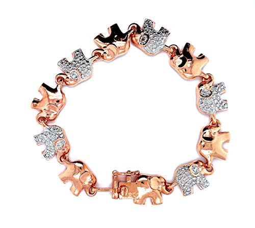 La4Ve Diamonds Round Shape Prong Set White Natural Diamond Cute Elephant Link Tennis Bracelet In Rose Gold Fashion Jewelry For Women Teen Girls Gift Box Included #TOP4