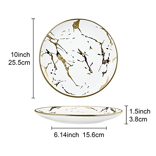 Fanquare 10" Gold Marble Dinner Plate, Modern Ceramic Dishes Set For 4, Large Porcelain Plates Set, Round Kitchen Serving Plates, Dishwasher Safe #TOP5