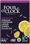 Four O'Clock Organic Fairtrade Herbal Tea Lemon Ginger, Non-GMO, Kosher, Gluten-Free, 16 Count, 28,8g