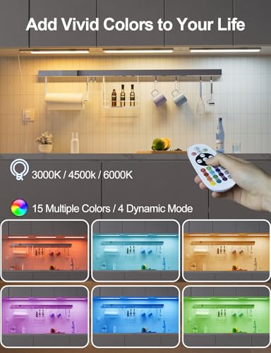 Image of SZOKLED Under Cabinet Lighting Plug in, Hardwired LED Under Cabinet Lights with Timer & Dimmable, 15 RGB Color Changing, 3-Pack
