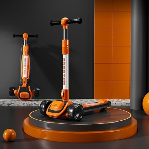 StarAndDaisy Scooter for Kids 3-12 YearsBoys & Girls / 3 Wheel Kids Scooter Boys & Girls with LED Light, PU Wheels/Skating Scooter 5 Level Adjustable Height and Easy to Fold (Orange-Black)-image-8