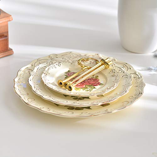 Yolife Porcelain 3 Tier Cake Stand, Afternoon Tea Service Ivory Cupcake Tray, Vintage Pink Rose Emboss Golden Leaves Edge Dessert Platters For Party Food Display #TOP2