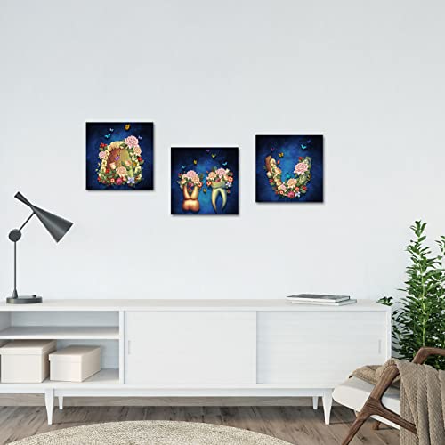 Image of iHAPPYWALL 3 Pieces Dental Canvas Wall Art Abstract Human Floral Tooth Butterflies Anatomy Medical Artwork for Clinic Dentistry Office Decor Ready to Hang 12x12inchx3pcs