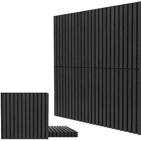 UMIACOUSTICS 4 PCS Wood Acoustic Slat Panels, 23.6” x 23.6” Diffusion Wall Panels, Decorative Sound Proof Panels for Home Office Studio Room (Ebony) Cover