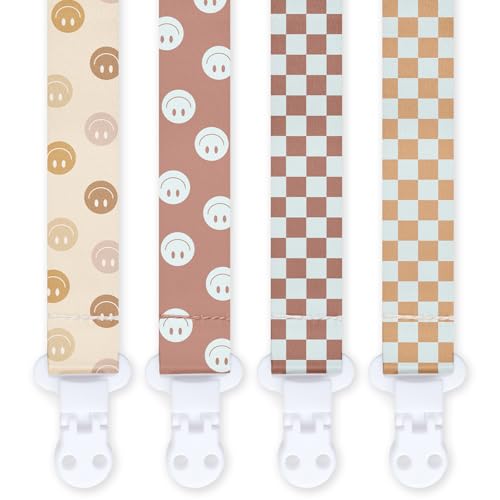 Juego de 4 cintas para chupete y clips, para todos los chupetes con y sin anillo, resistente y irrompible (E)