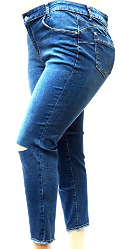 Studio Q Womens Plus Size Ripped Skinny Roll Up Blue Denim Jeans Distressed Pants #TOP1