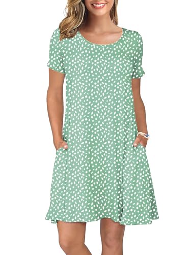 Image of KORSIS Summer Women's Dress Casual T-Shirt Short Sleeve Dresses Swing Flowy Beach Vacation Work Sundress with Pockets