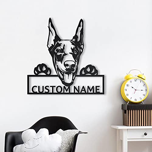 zouwii Benutzerdefinierter Name Personalisierte Dobermann Hund Metallschild Kunst | Benutzerdefinierte Dobermann Hund Metallschild | Dobermann Hundegeschenke lustig | Hundegeschenk | Tiergewohnheit