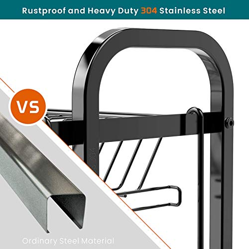 Dish Drying Rack, Cambond 304 Stainless Steel 2 Tier Dish Rack with Drain Board, Utensil Holder, Cutting Board Holder, Rustproof Dish Drainer for Kitchen Countertop, Black - Thumbnail 6