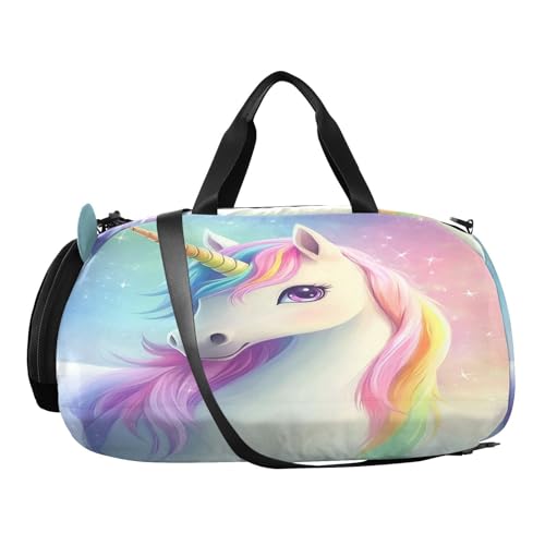 Sparkling Unicorn Colorful Kids Travel Duffel Bag for Boys Girls Overnight Weekend Tote Bag with Shoes Compartment for Trip Beach Gym2
