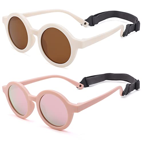 Image of COASION Baby Polarized Round Sunglasses Flexible Rubber Shades with Strap for Toddler Newborn Infant Ages 0-24 Months