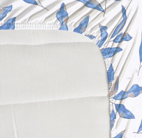 Image of NEW LEAF Premium 100% Cotton Feel Elastic Fitted Single Mattress Bedsheets with 1 Pillow Cover| All Around Elastic 200 TC Supersoft | (Size-78+36+6 inches, Royal Blue Leaf