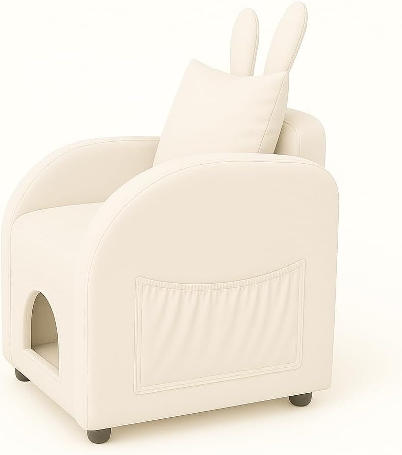 Beige Bunny Ear Pet Friendly Armchair with Built in Cat Dog Hideaway, Cozy Dual Use Sofa Chair with Side Pocket, Upholstered Single Sofa Chair for Living Room Bedroom Office