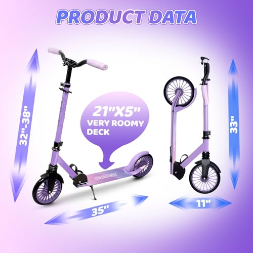 Image of Nattork Kick Scooter for Age 6+ Kids Teens Adults, Max Load 240 LBS, Adjustable Height Foldable with 8 inch Large Wheels, Anti-Shock Suspension